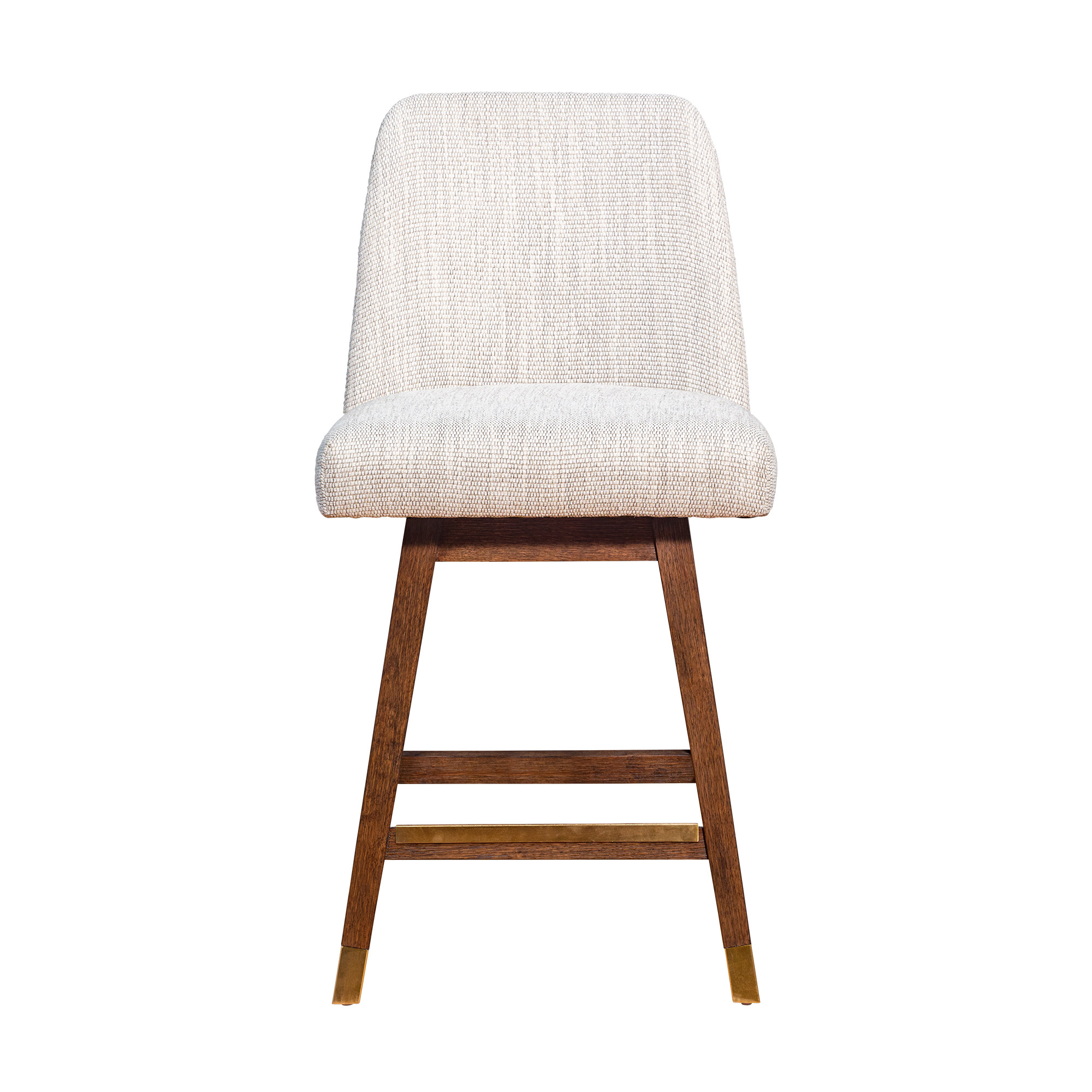 26 Beige And Brown Solid Wood Swivel Bar Chair With Footrest