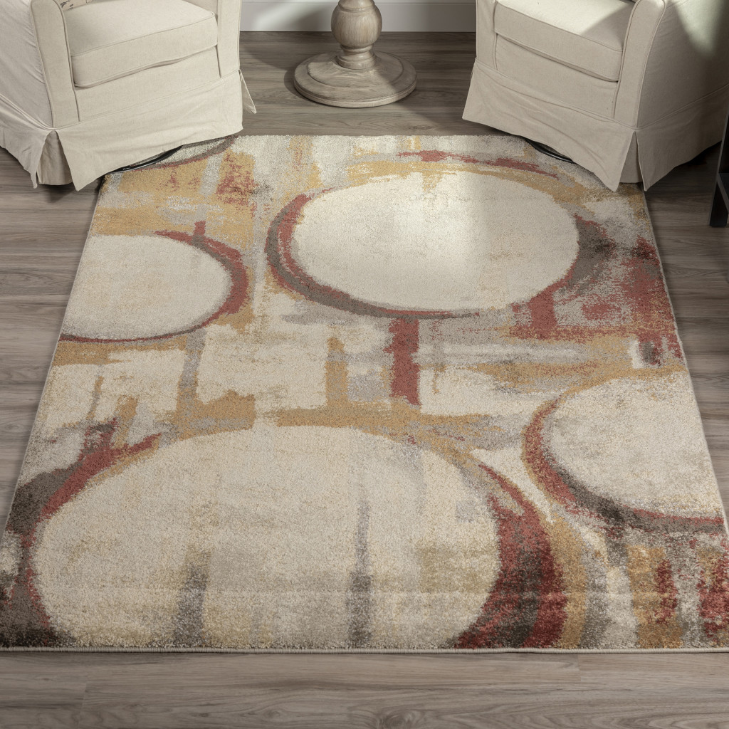 5" X 8" Brick Ivory and Gold Geometric Area Rug