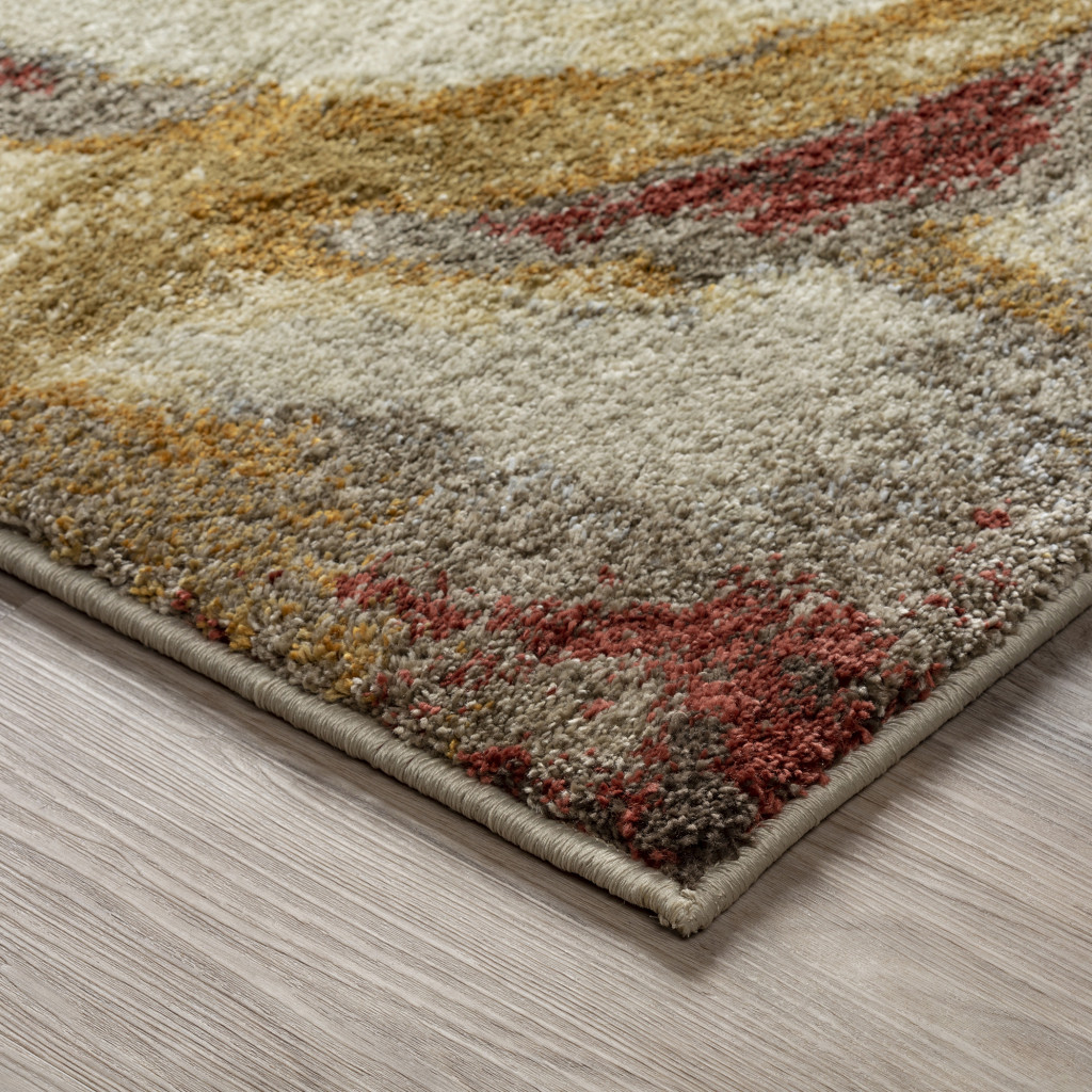 5" X 8" Brick Ivory and Gold Geometric Area Rug