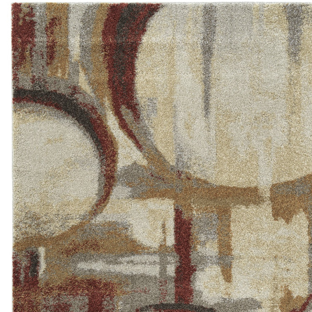 5" X 8" Brick Ivory and Gold Geometric Area Rug