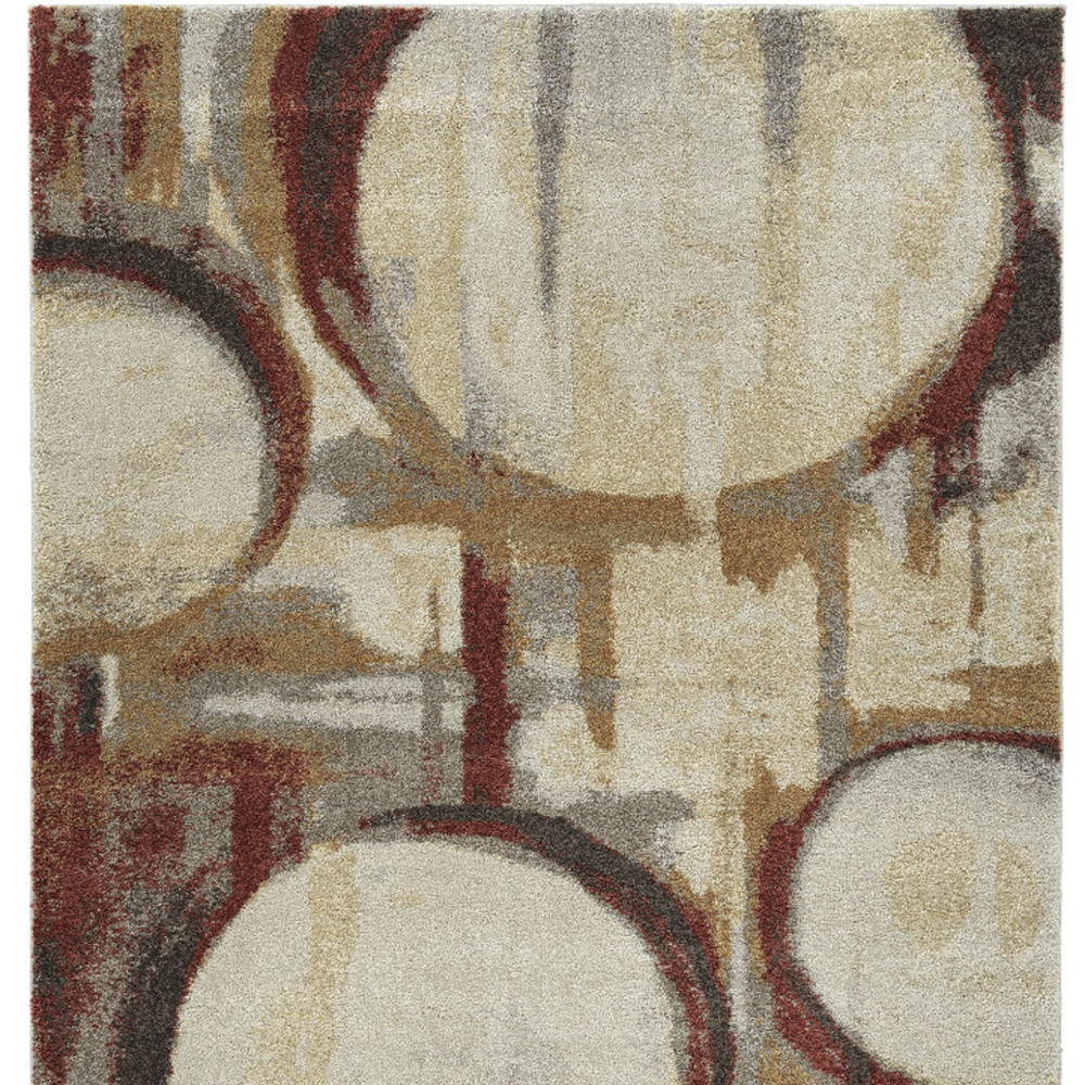 5" X 8" Brick Ivory and Gold Geometric Area Rug