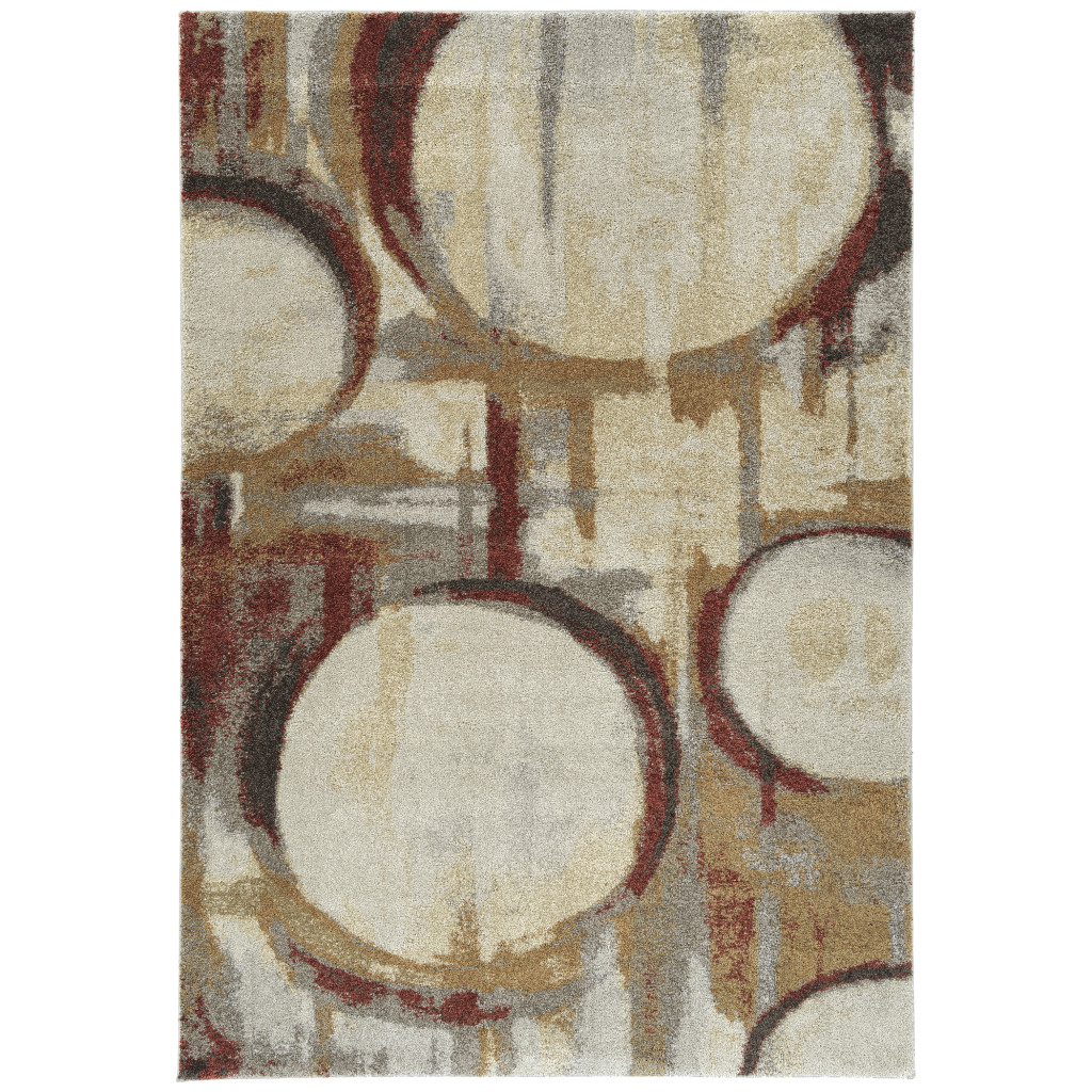 5" X 8" Brick Ivory and Gold Geometric Area Rug