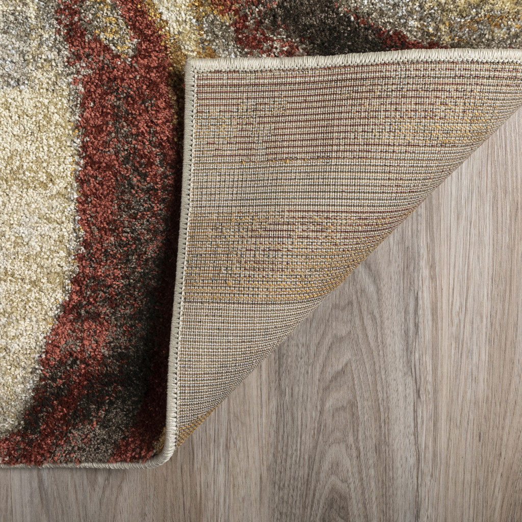 5" X 8" Brick Ivory and Gold Geometric Area Rug