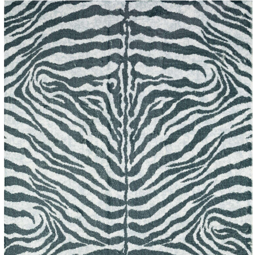 8" X 10" Grey Zebra Print Shag Handmade Non Skid Area Rug