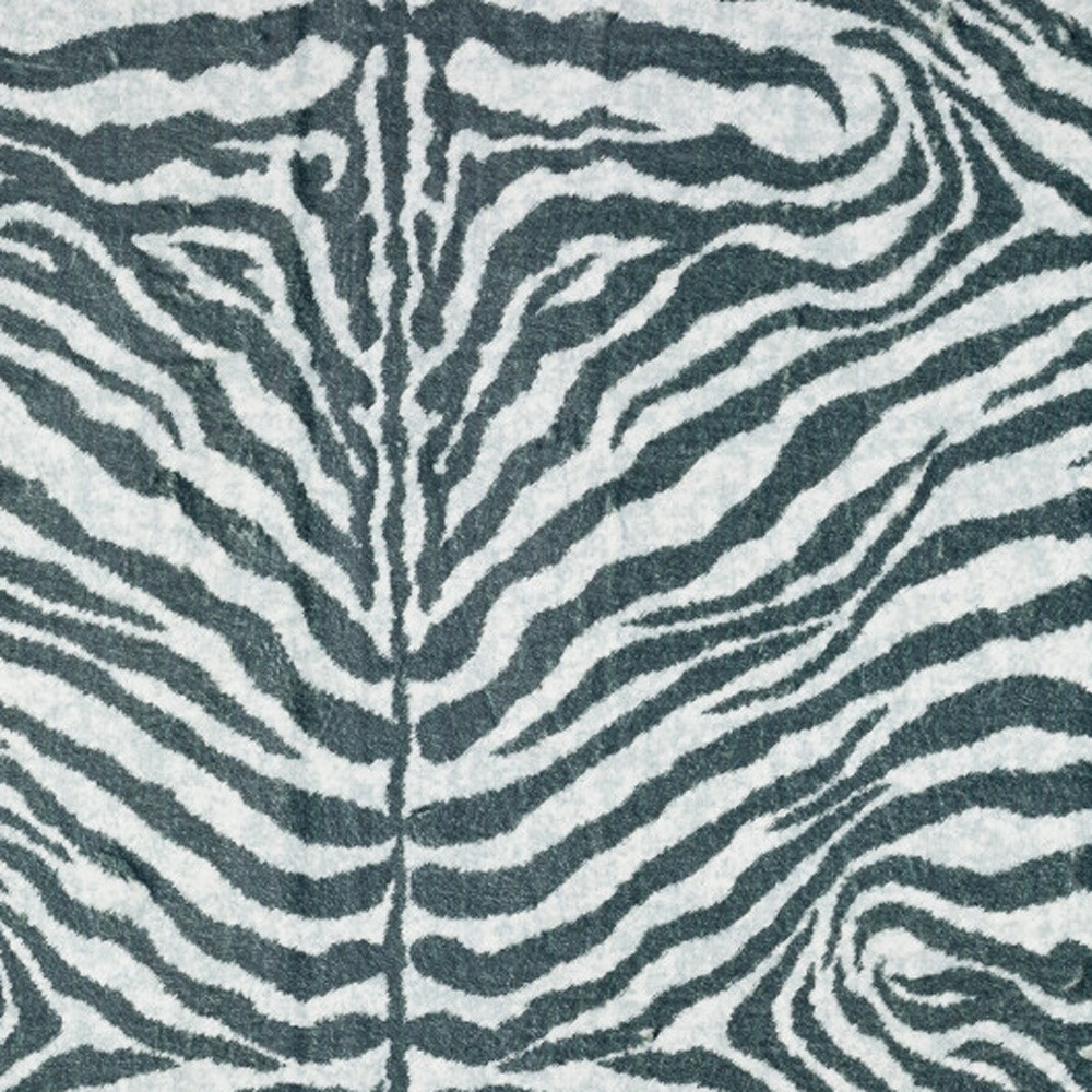 8" X 10" Grey Zebra Print Shag Handmade Non Skid Area Rug