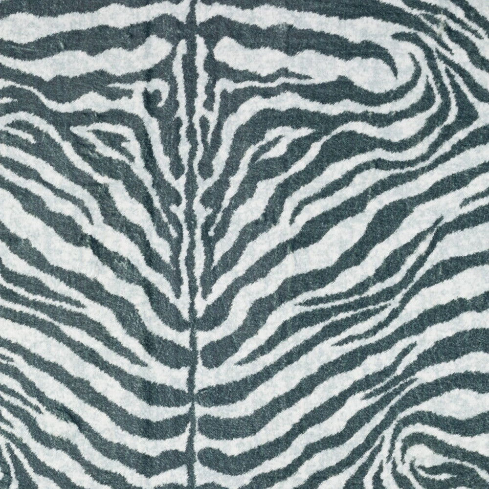 8" X 10" Grey Zebra Print Shag Handmade Non Skid Area Rug