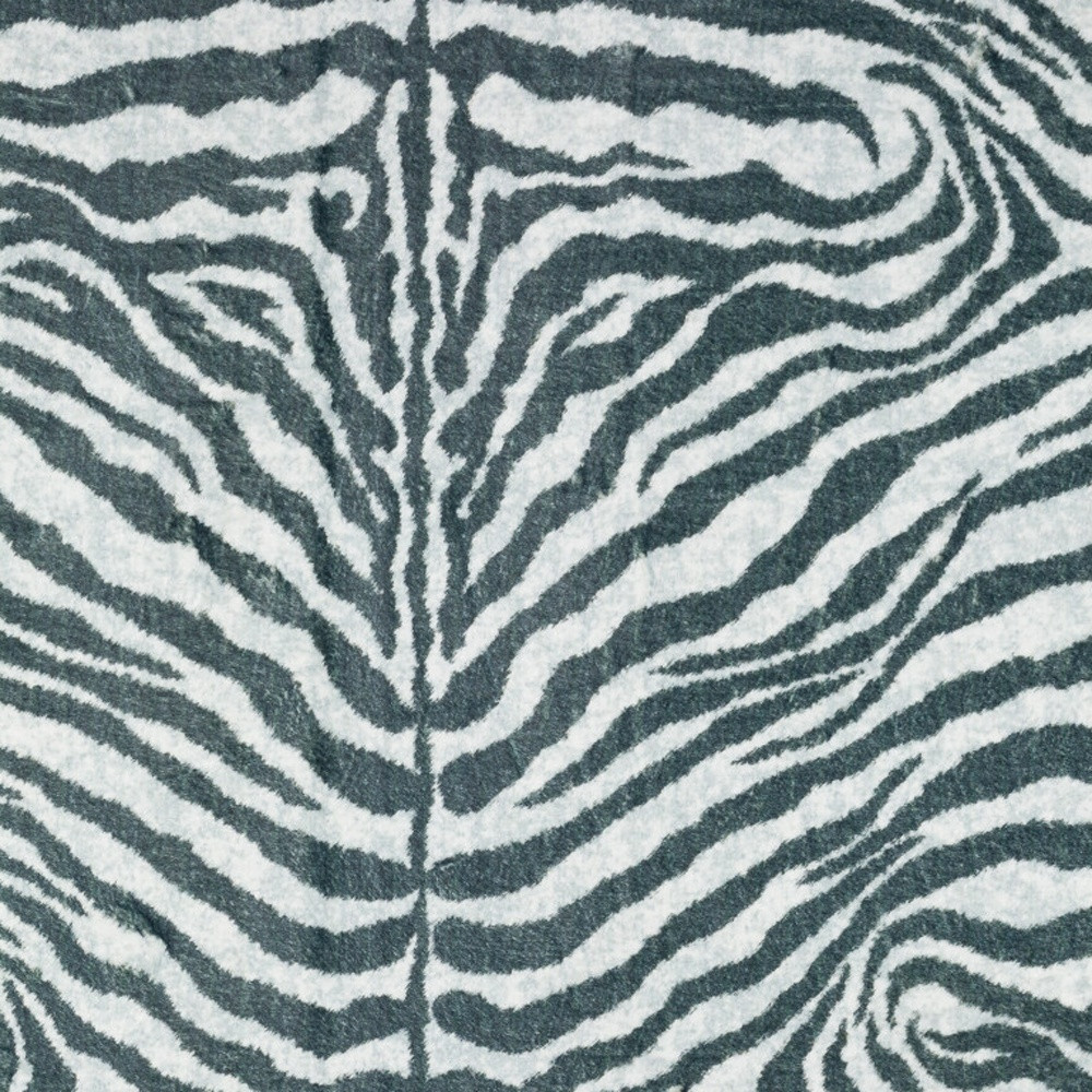 8" X 8" Grey Round Zebra Print Shag Handmade Non Skid Area Rug