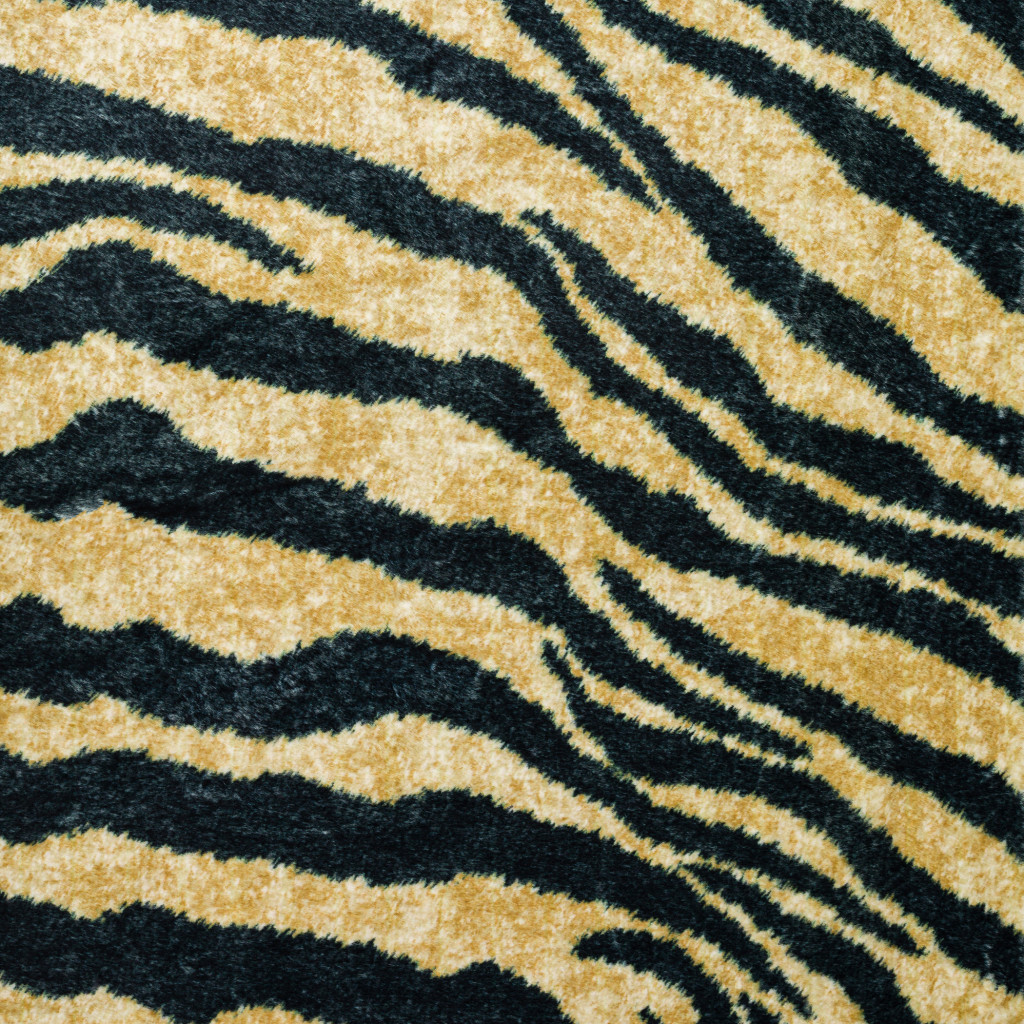 2" X 3" Black and Gold Animal Print Shag Handmade Non Skid Area Rug
