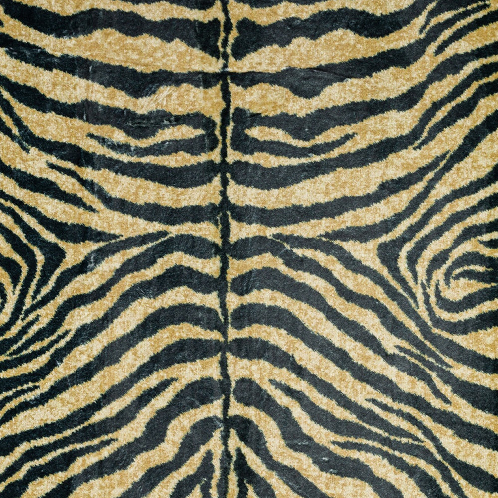 2" X 3" Black and Gold Animal Print Shag Handmade Non Skid Area Rug