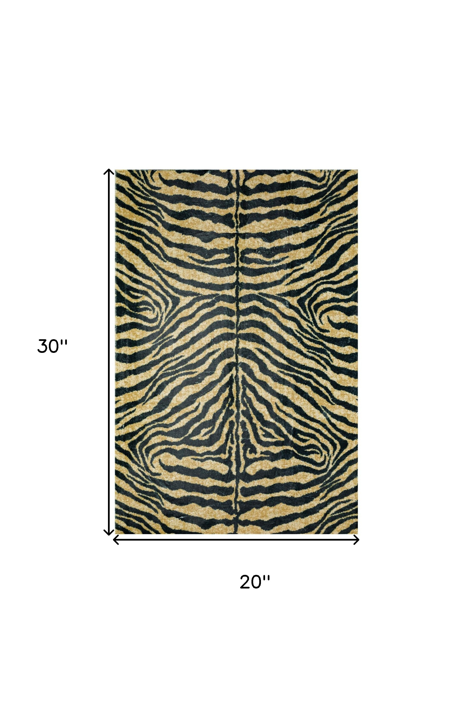 2" X 3" Black and Gold Animal Print Shag Handmade Non Skid Area Rug