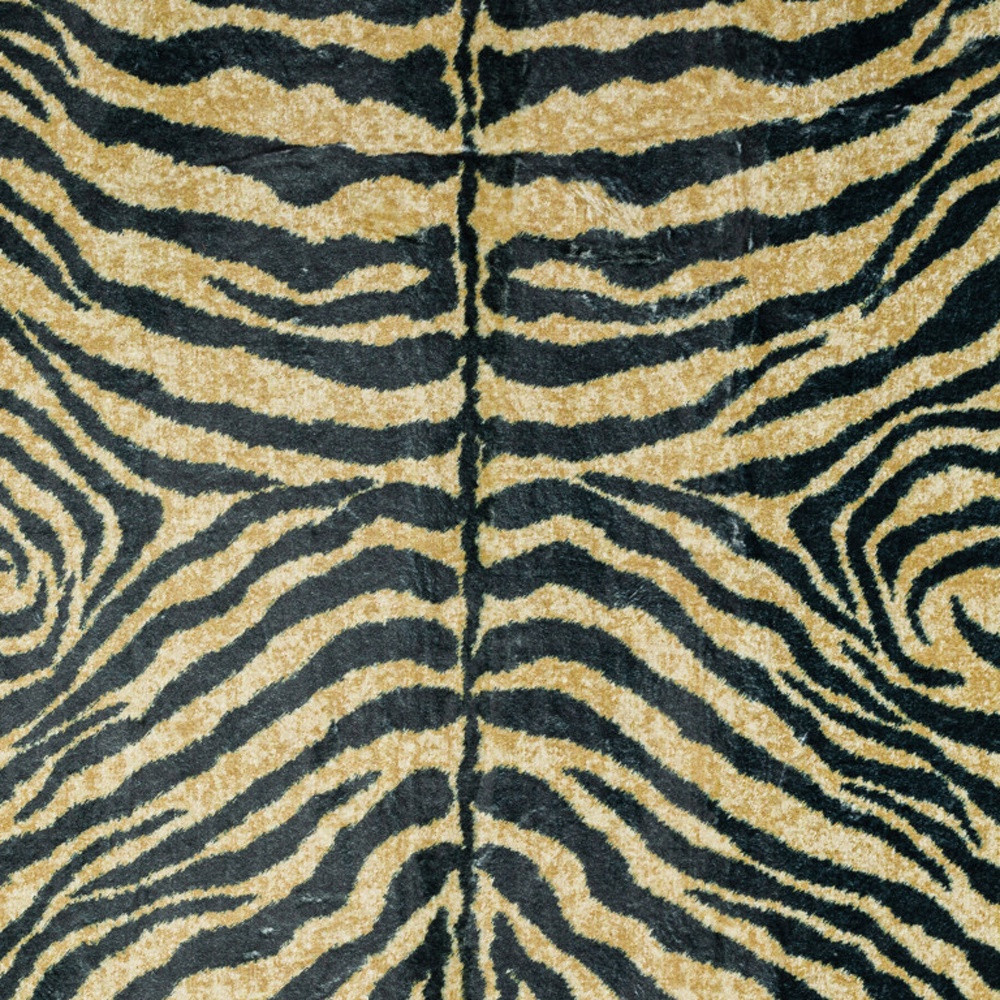 2" X 3" Black and Gold Animal Print Shag Handmade Non Skid Area Rug