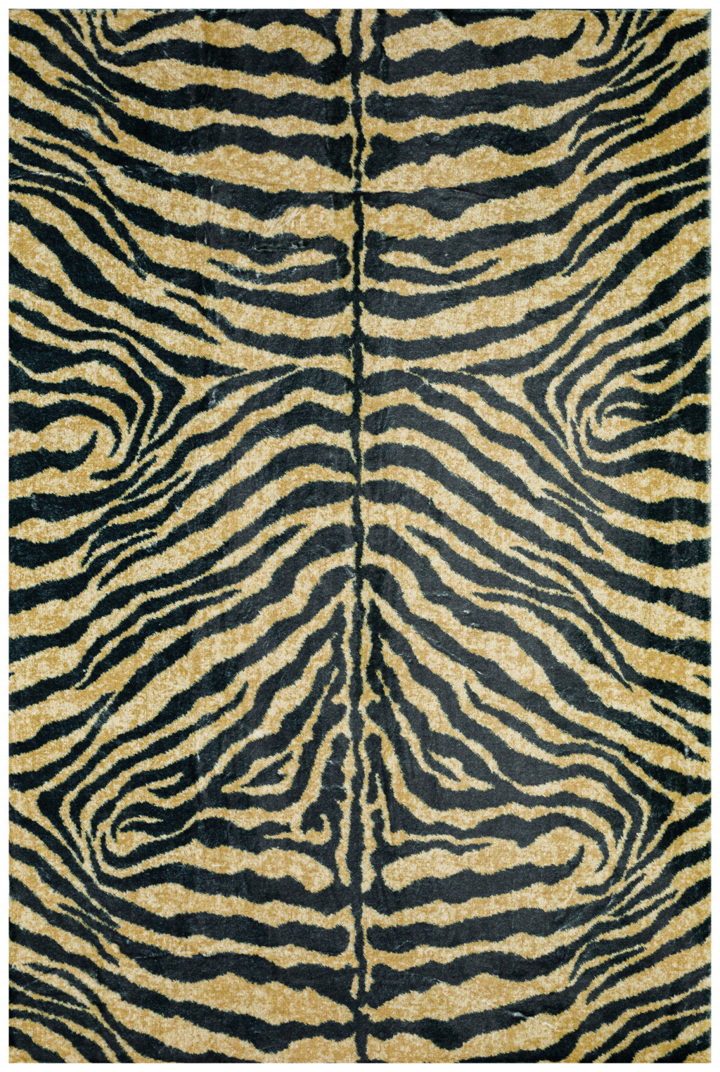 2" X 3" Black and Gold Animal Print Shag Handmade Non Skid Area Rug