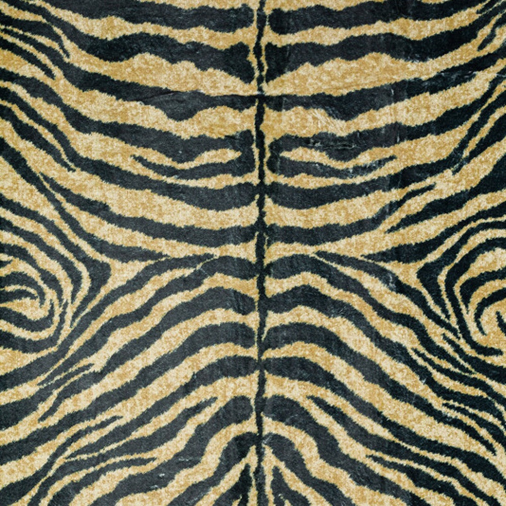 3" X 5" Black and Gold Animal Print Shag Handmade Non Skid Area Rug