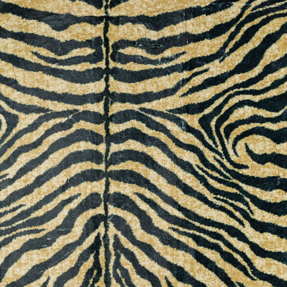 3" X 5" Black and Gold Animal Print Shag Handmade Non Skid Area Rug