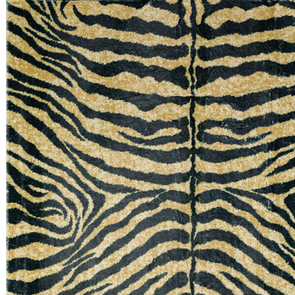 5" X 8" Black and Gold Animal Print Shag Handmade Non Skid Area Rug