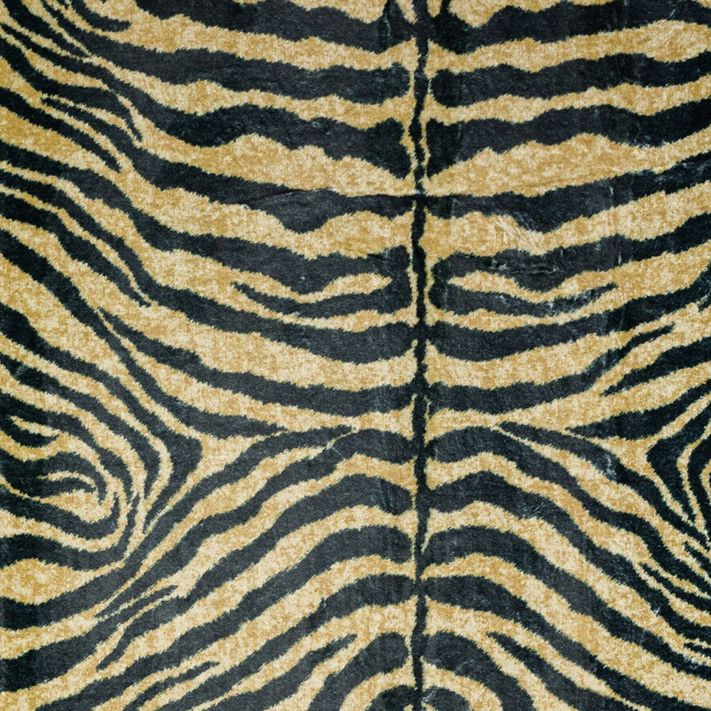 5" X 8" Black and Gold Animal Print Shag Handmade Non Skid Area Rug