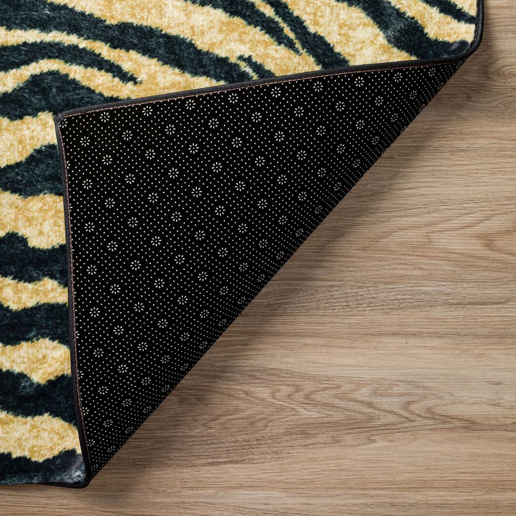 8" X 10" Black and Gold Animal Print Shag Handmade Non Skid Area Rug