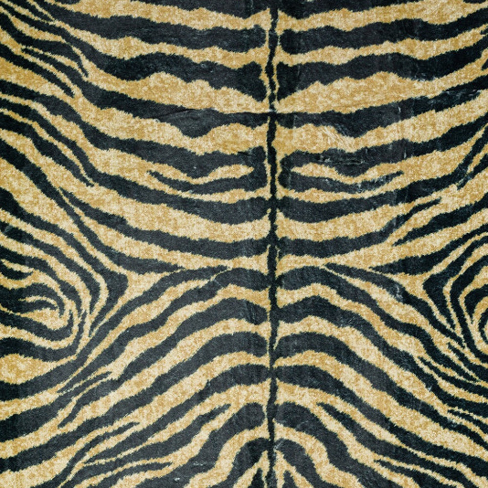 8" X 10" Black and Gold Animal Print Shag Handmade Non Skid Area Rug