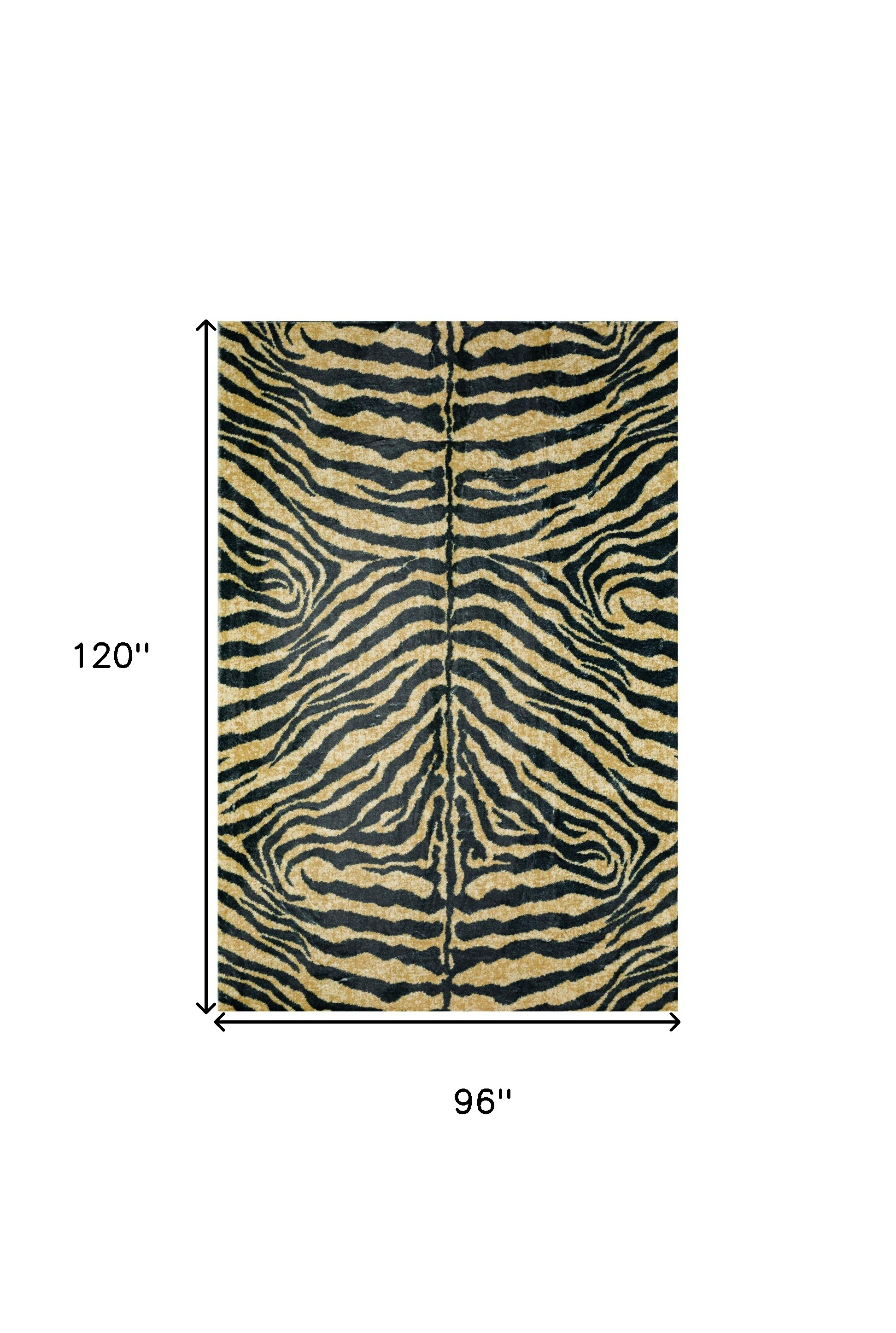 8" X 10" Black and Gold Animal Print Shag Handmade Non Skid Area Rug