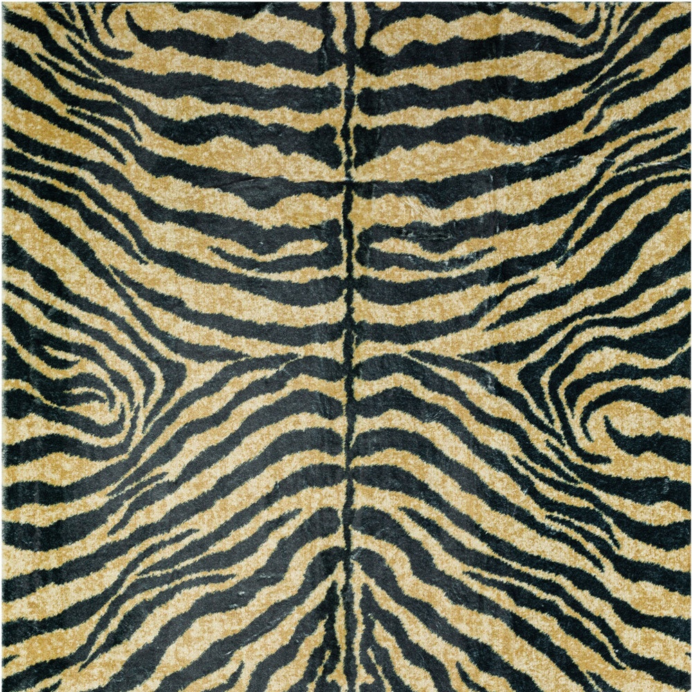8" X 10" Black and Gold Animal Print Shag Handmade Non Skid Area Rug