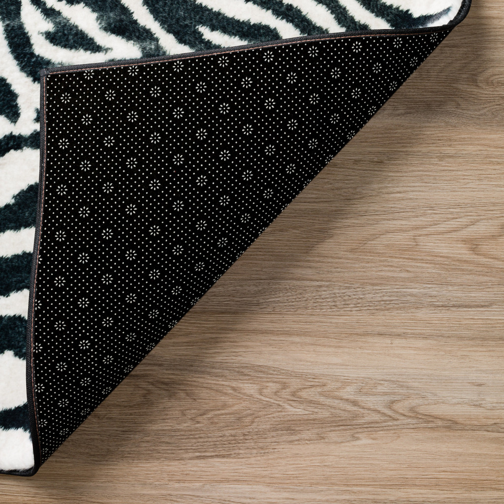 3" X 8" Black and White Zebra Print Shag Handmade Non Skid Runner Rug