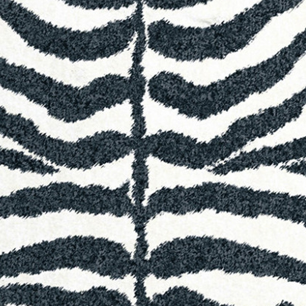 3" X 8" Black and White Zebra Print Shag Handmade Non Skid Runner Rug