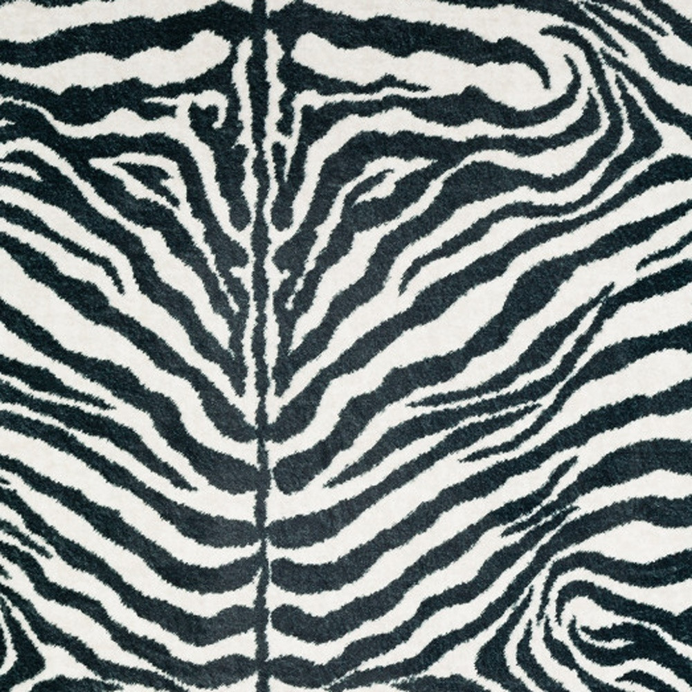 5" X 8" Black and White Zebra Print Shag Handmade Non Skid Area Rug