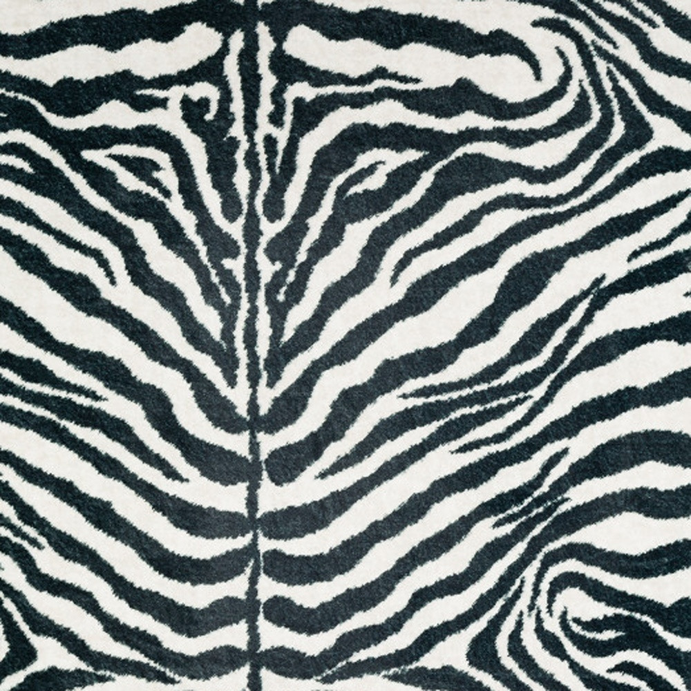 8" X 10" Black and White Zebra Print Shag Handmade Non Skid Area Rug