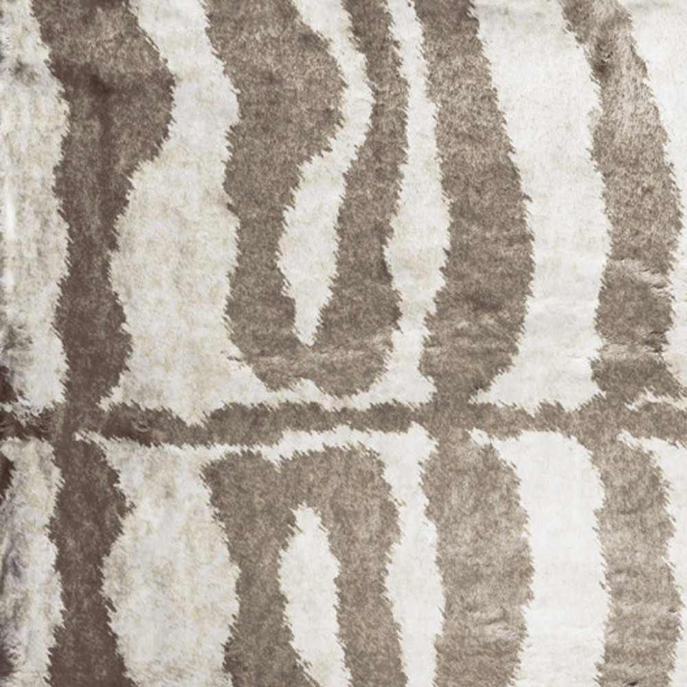 2" X 3" Mocha and Cream Zebra Print Shag Handmade Non Skid Area Rug
