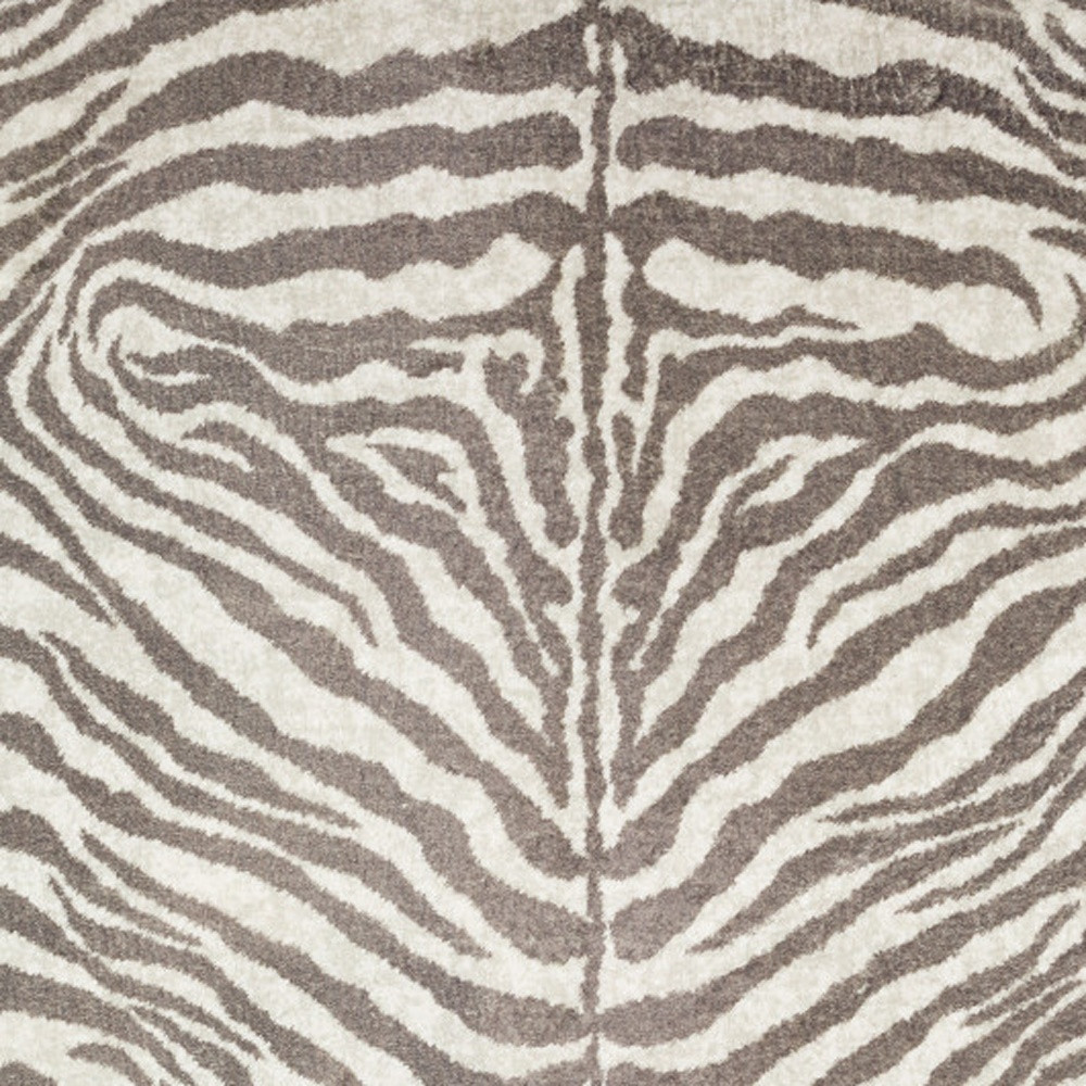 8" X 10" Mocha and Cream Zebra Print Shag Handmade Non Skid Area Rug