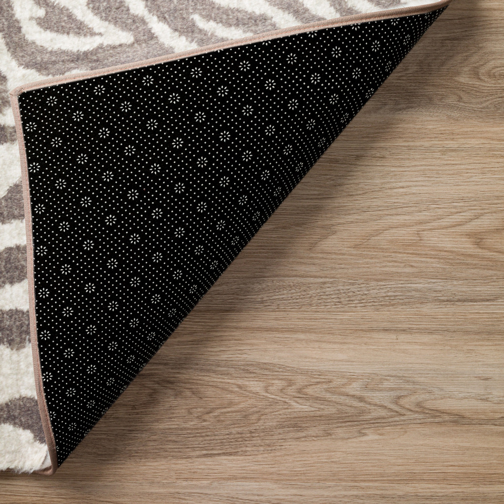 8" X 10" Mocha and Cream Zebra Print Shag Handmade Non Skid Area Rug