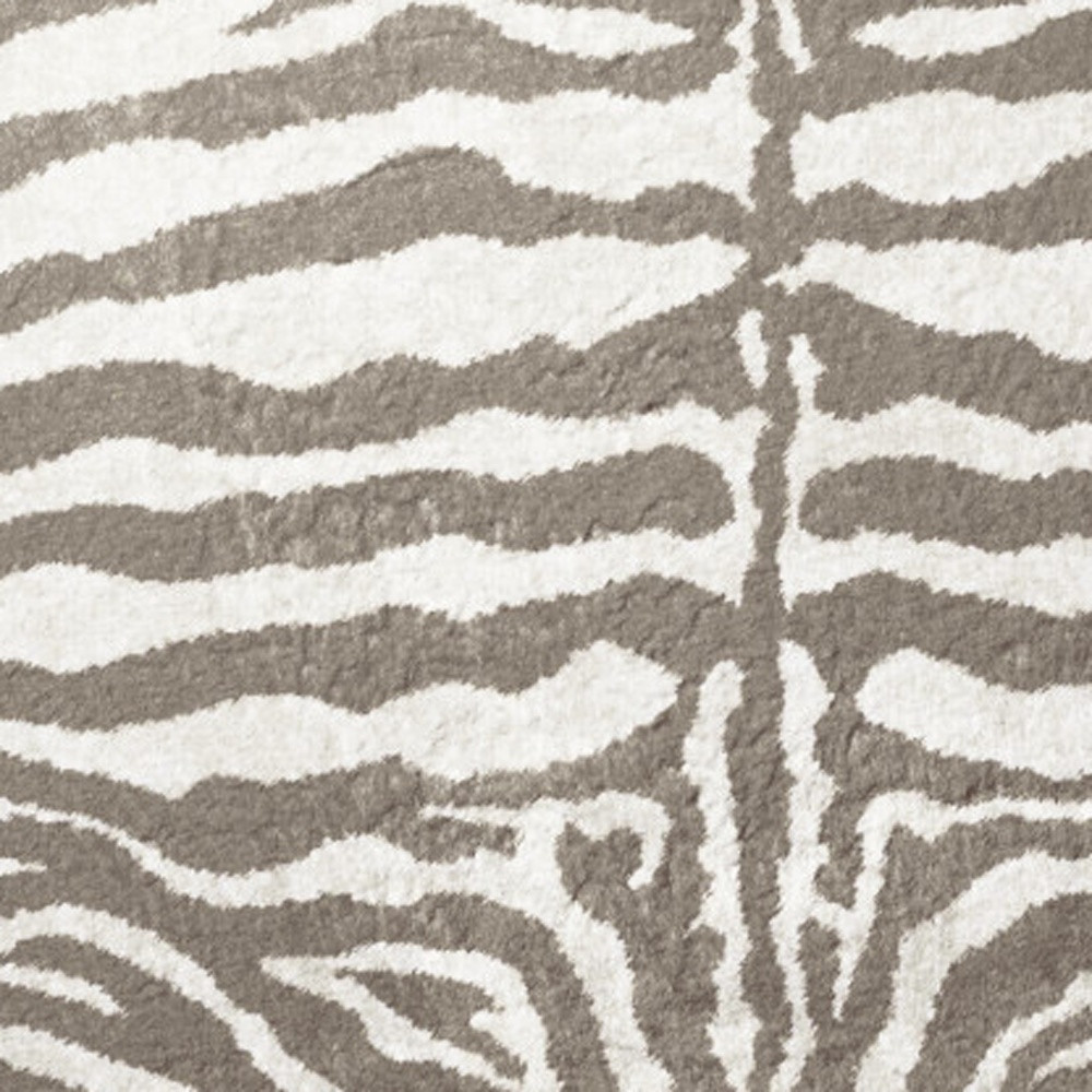 8" X 8" Mocha and Cream Round Zebra Print Shag Handmade Non Skid Area Rug