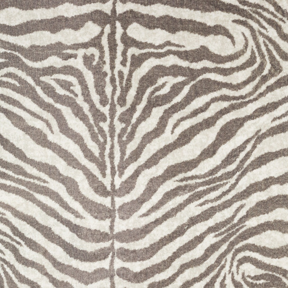 8" X 8" Mocha and Cream Round Zebra Print Shag Handmade Non Skid Area Rug