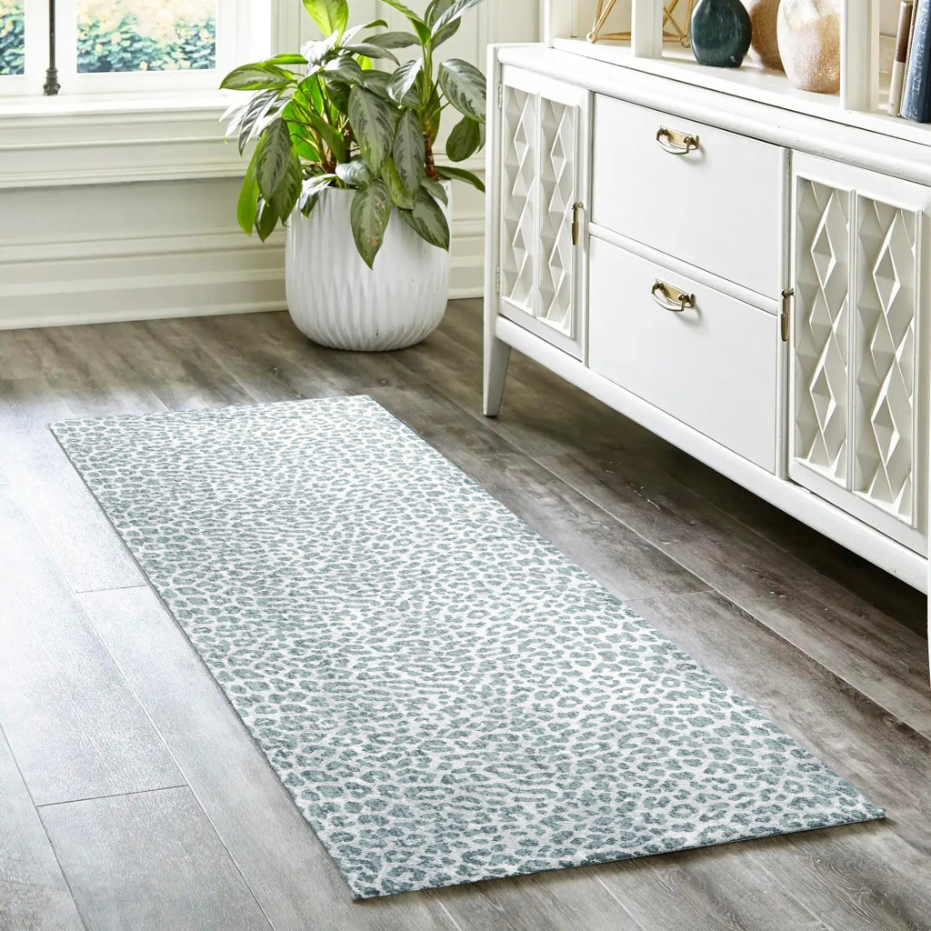 2 X 8 grey Leopard Print Shag Handmade Non Skid Runner Rug