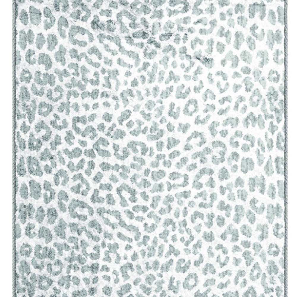2" X 8" Grey Leopard Print Shag Handmade Non Skid Runner Rug