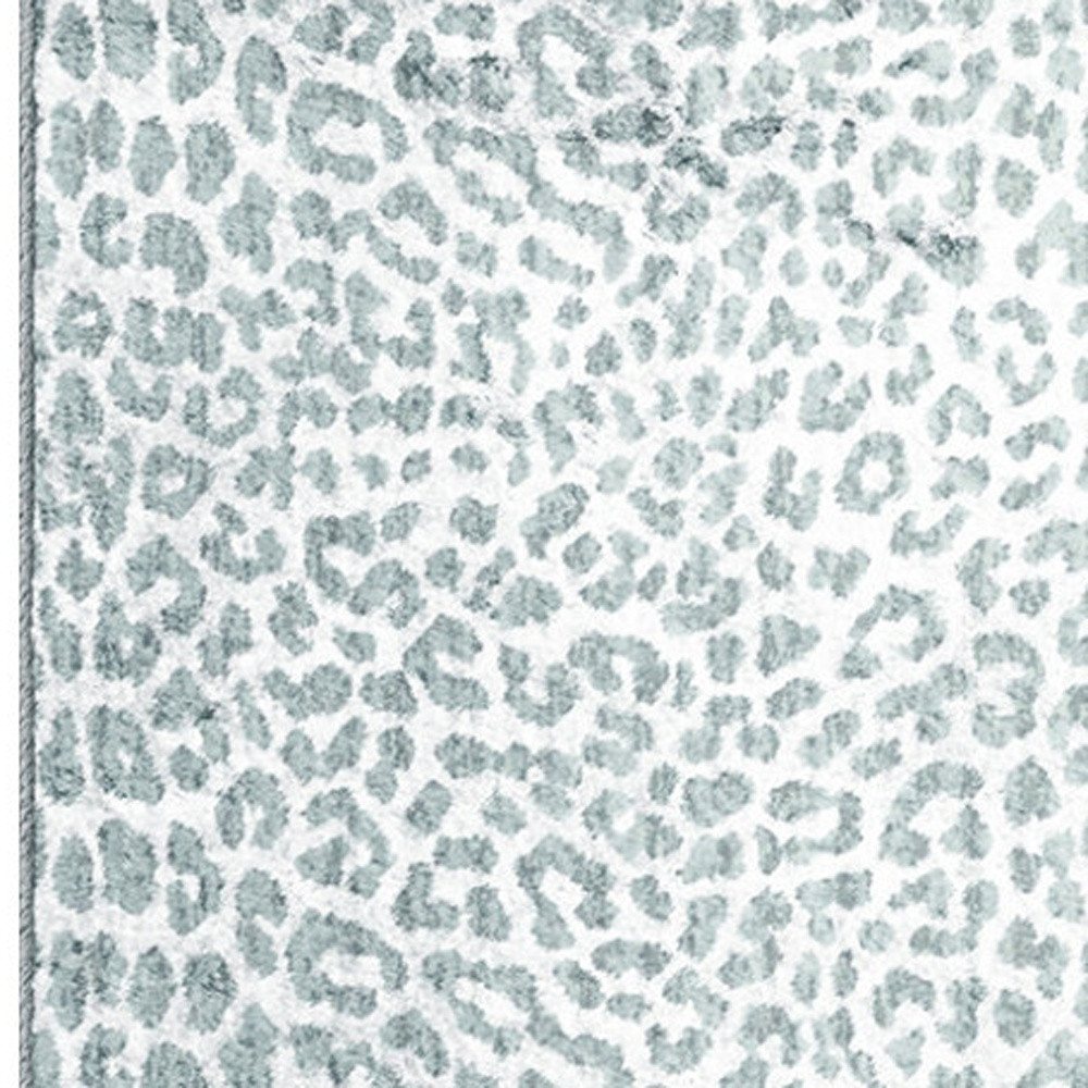 2" X 8" Grey Leopard Print Shag Handmade Non Skid Runner Rug