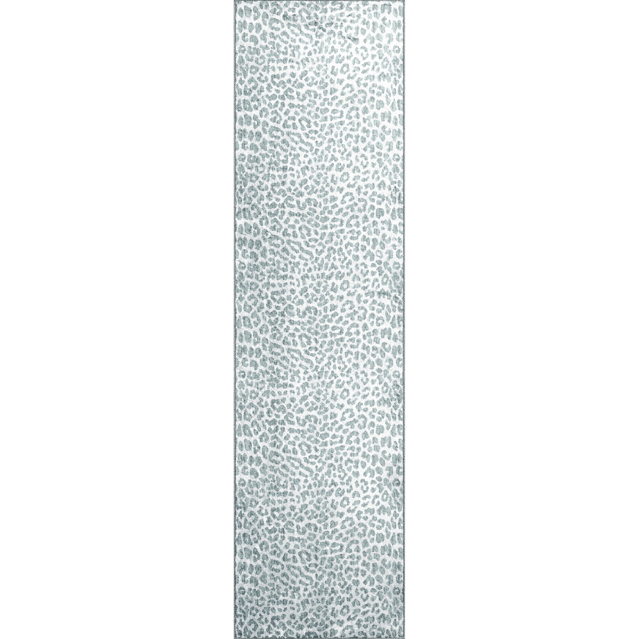 2" X 8" Grey Leopard Print Shag Handmade Non Skid Runner Rug