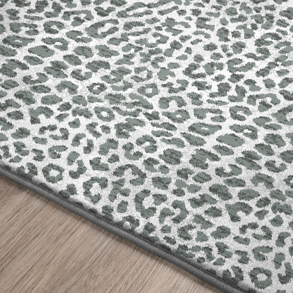 5" X 8" Grey Leopard Print Shag Handmade Non Skid Area Rug