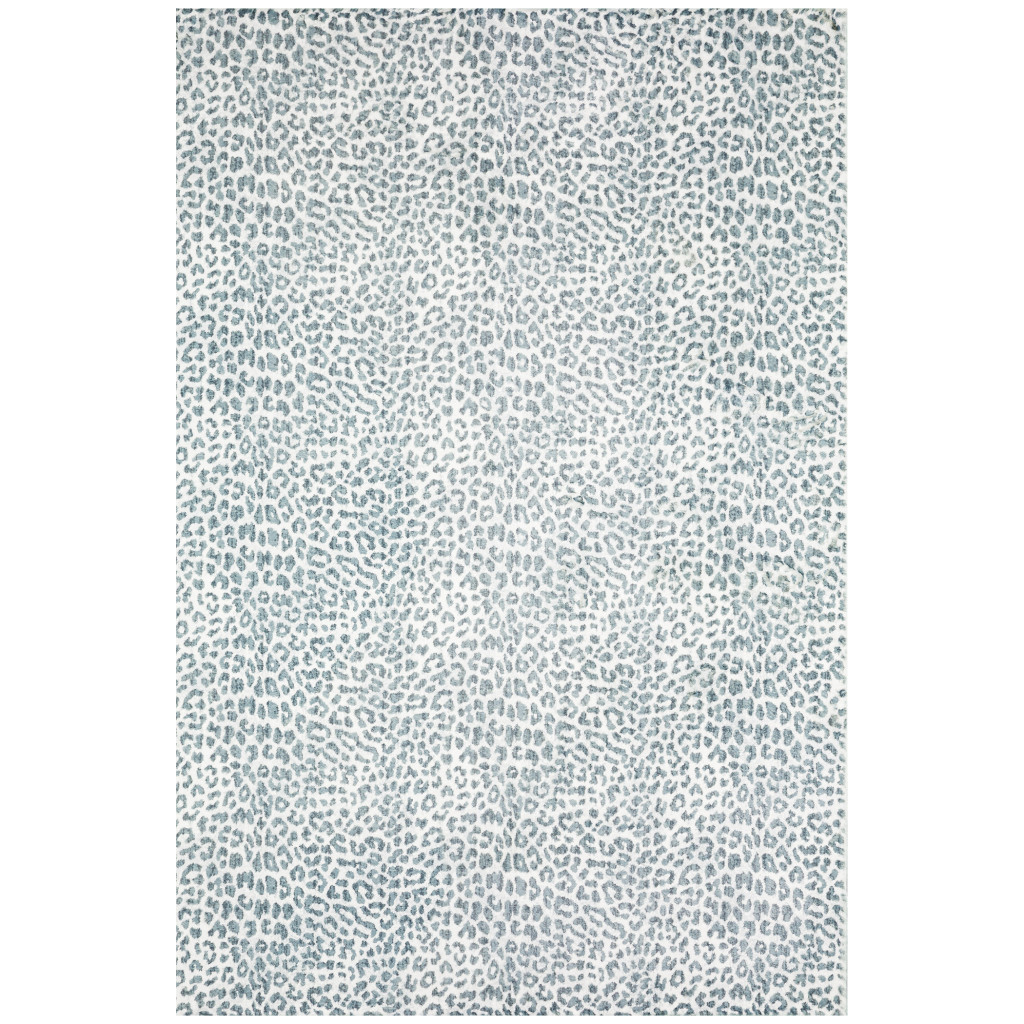 8" X 10" Grey Leopard Print Shag Handmade Non Skid Area Rug