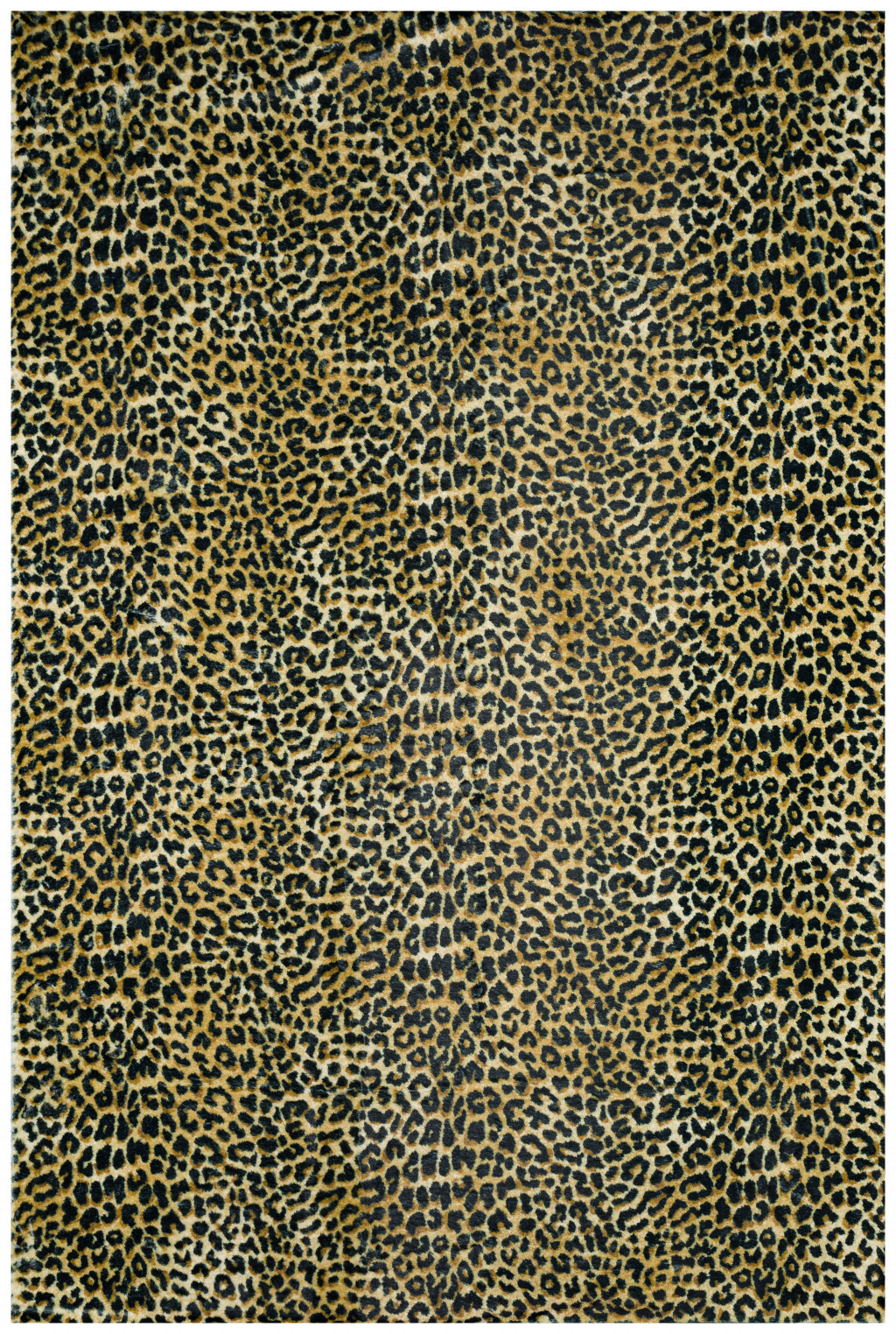 2" X 3" Black and Gold Leopard Print Shag Handmade Non Skid Area Rug