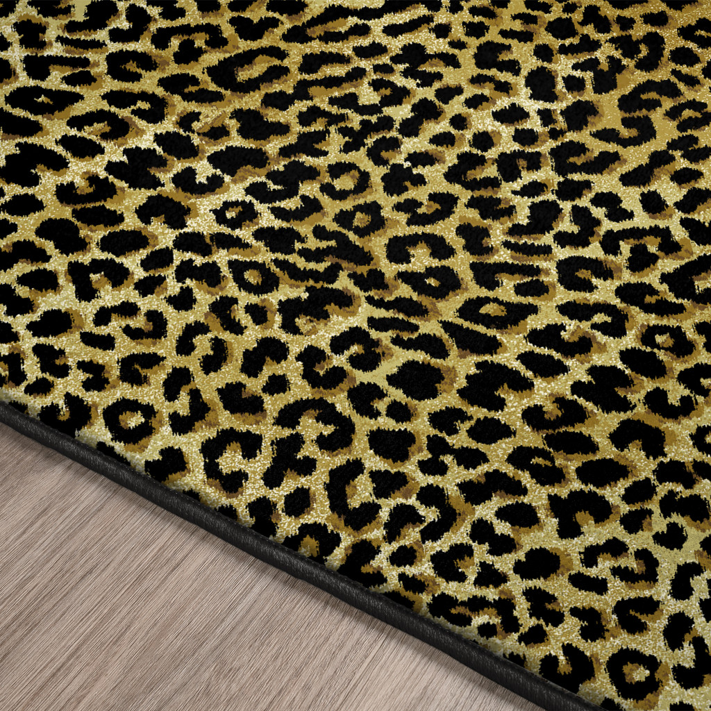 2" X 3" Black and Gold Leopard Print Shag Handmade Non Skid Area Rug