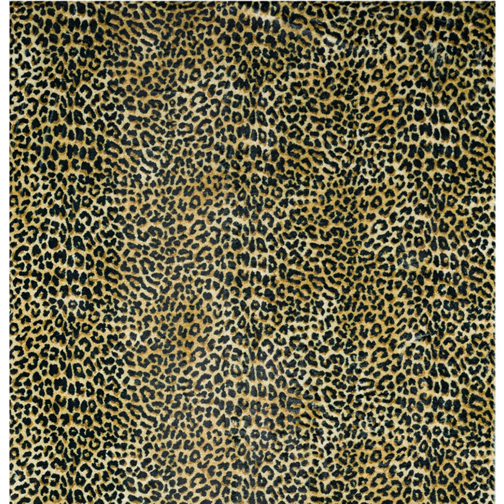 3" X 5" Black and Gold Leopard Print Shag Handmade Non Skid Area Rug