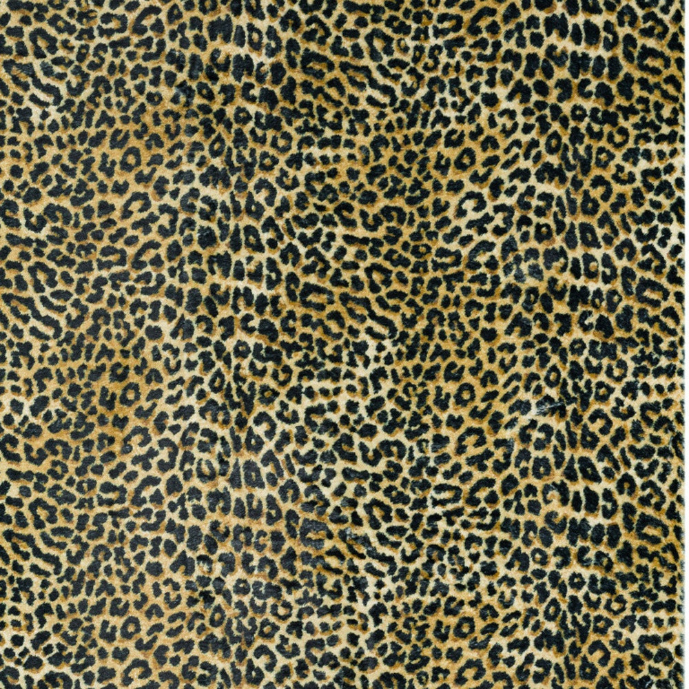 3" X 5" Black and Gold Leopard Print Shag Handmade Non Skid Area Rug