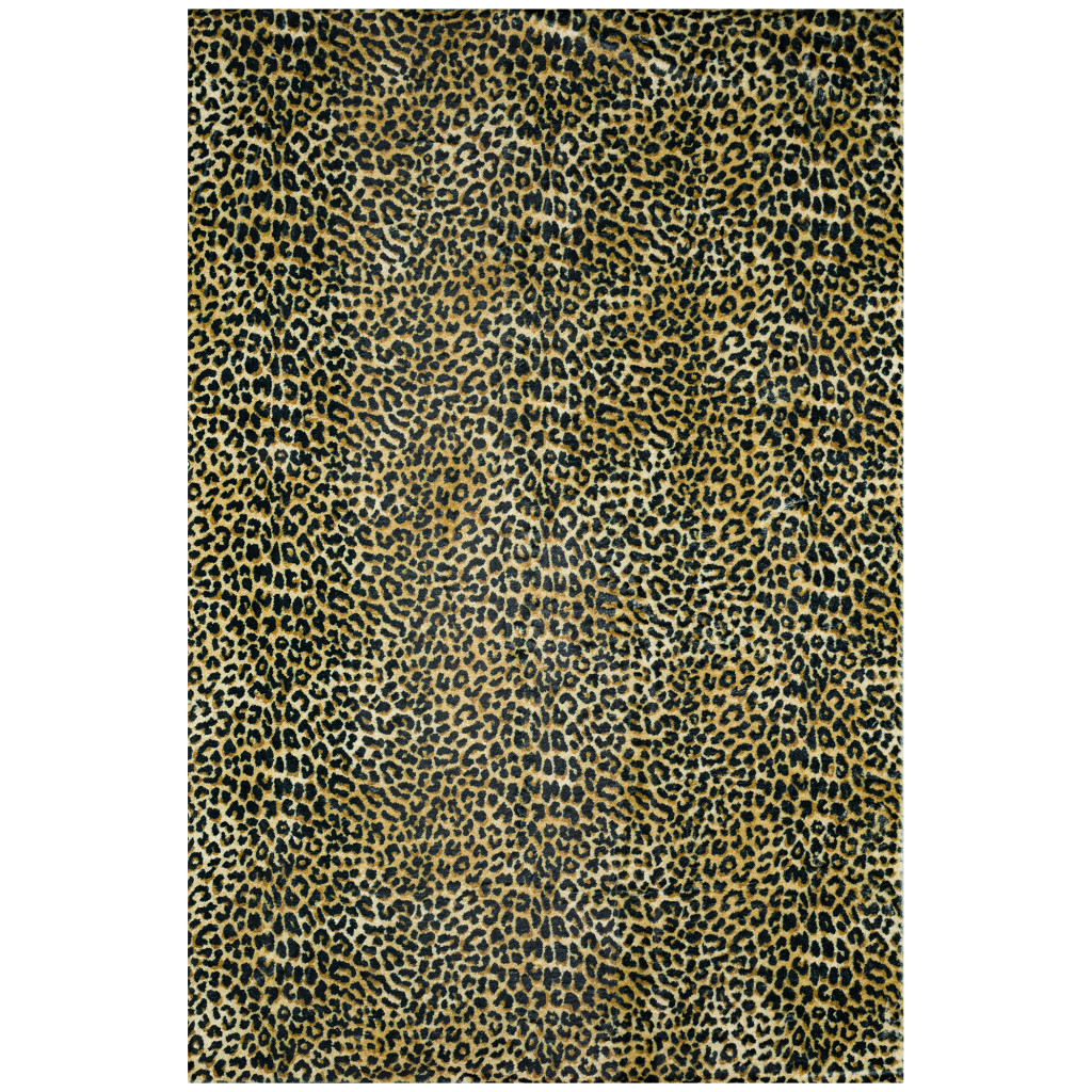 3" X 5" Black and Gold Leopard Print Shag Handmade Non Skid Area Rug