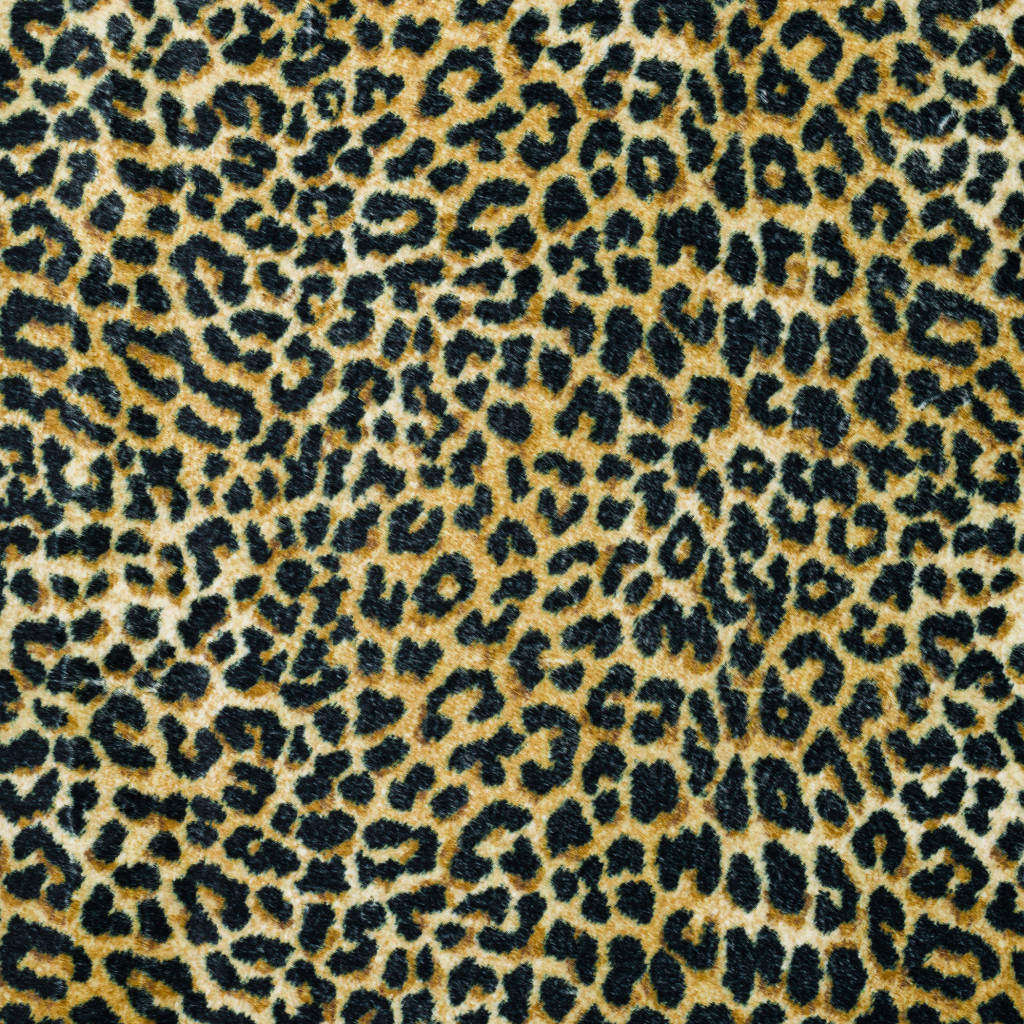 8" X 10" Black and Gold Leopard Print Shag Handmade Non Skid Area Rug