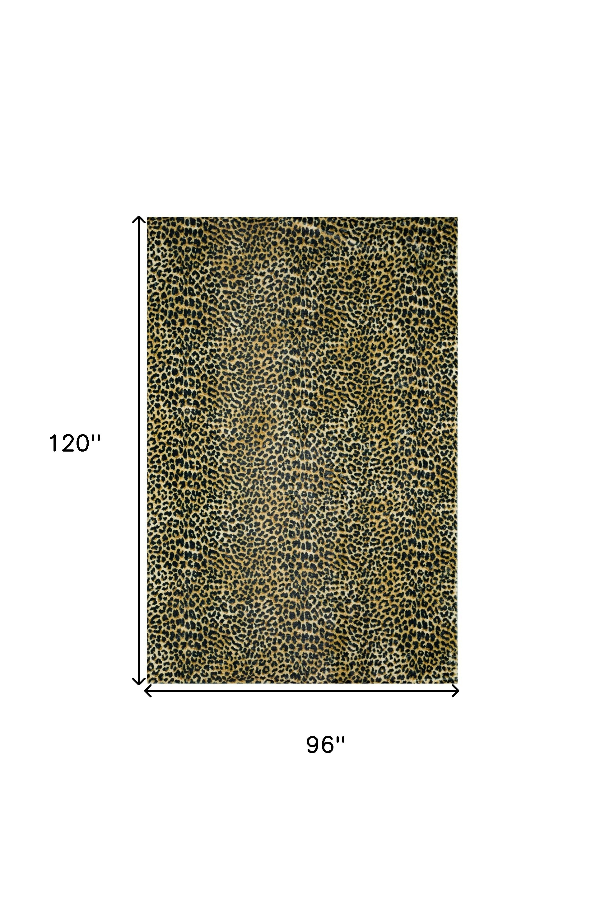 8" X 10" Black and Gold Leopard Print Shag Handmade Non Skid Area Rug
