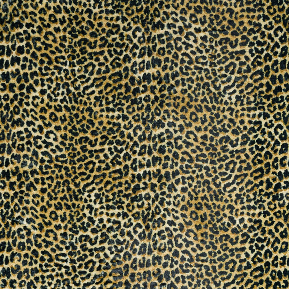 8" X 8" Black and Gold Round Leopard Print Shag Handmade Non Skid Area Rug