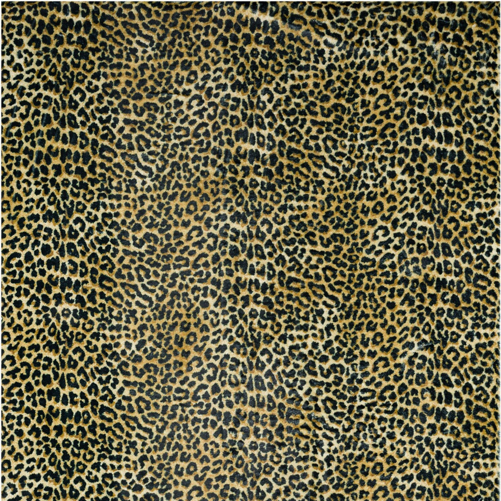 8" X 8" Black and Gold Round Leopard Print Shag Handmade Non Skid Area Rug