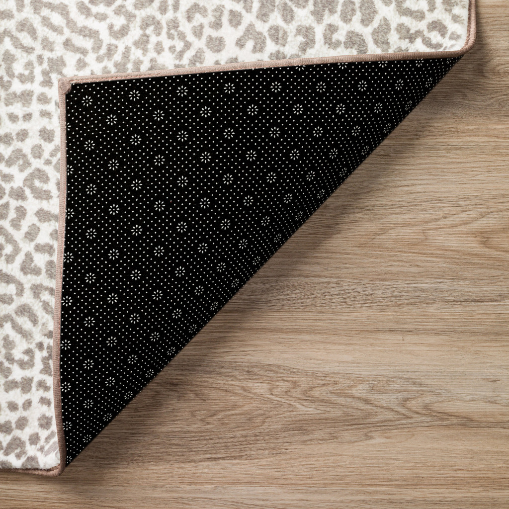 2" X 8" Beige and Cream Leopard Print Shag Handmade Non Skid Runner Rug