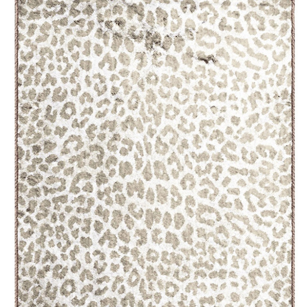2" X 8" Beige and Cream Leopard Print Shag Handmade Non Skid Runner Rug